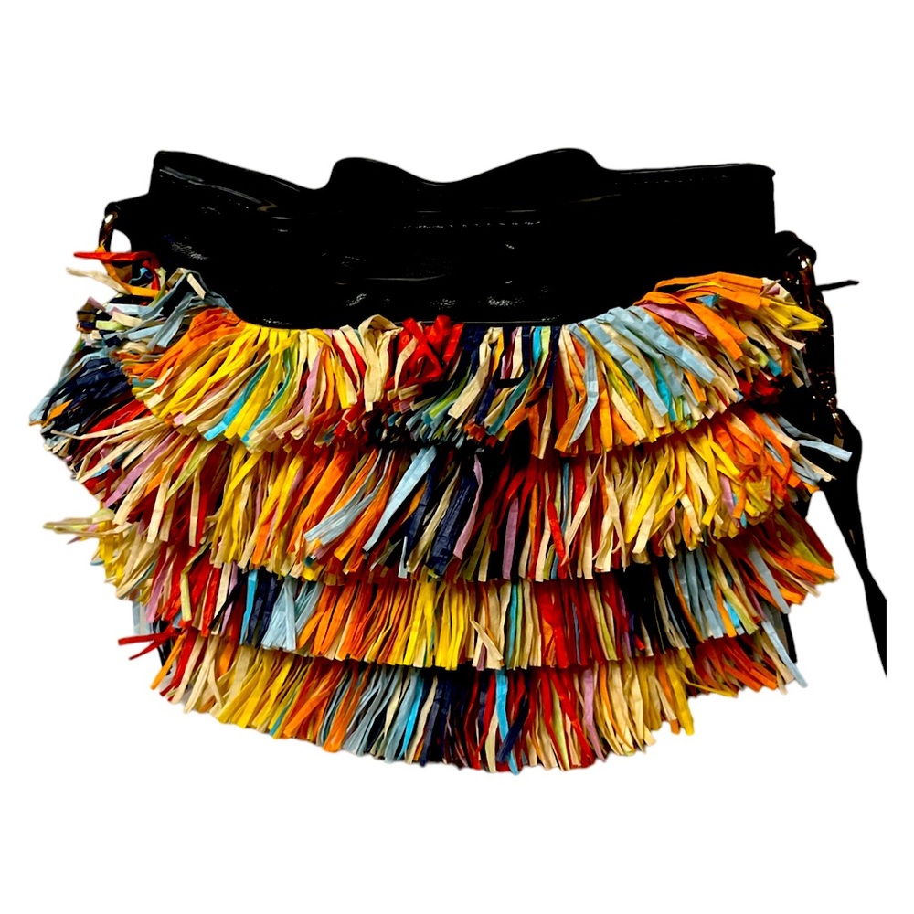 Zara Multi Color straw faux leather bucket bag
